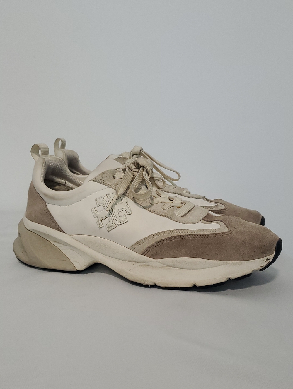 Tory Burch Cream and Taupe Suede-Trim Athletic Sneakers